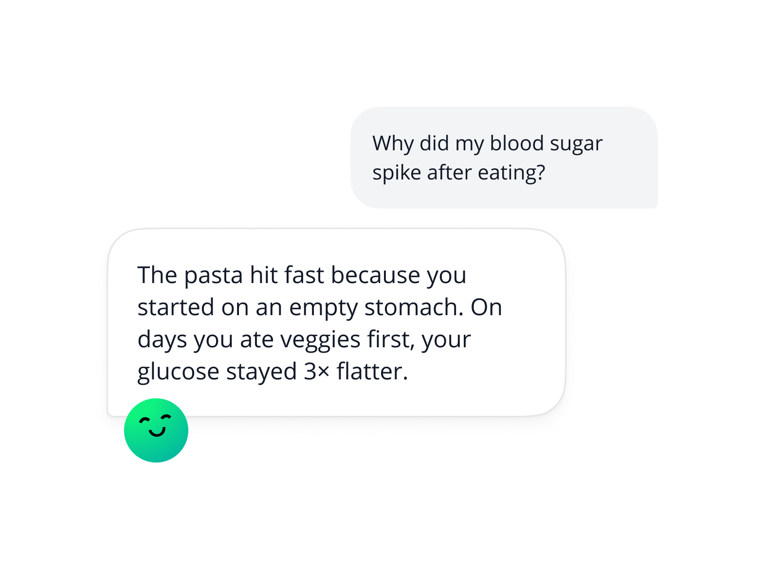 SNAQ AI Nutritionist answering questions about food and glucose patterns