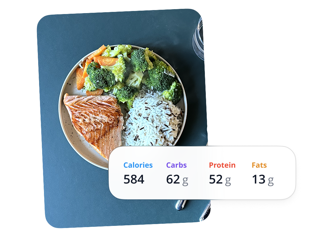Salmon meal with calories, carbs, protein, and fat detected by SNAQ
